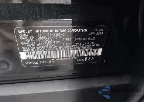 2024 Mitsubishi Outlander Se 2.5 S-Awc/Se Black Edition S-Awc/Se Black Edition W/Pano Roof S-Awc/Se Ralliart S-Awc from USA, damaged, VIN JA4J4VA80RZ061636